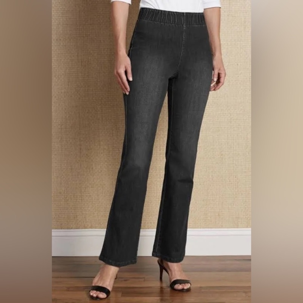 NWT Soft Surroundings Jeans Womens Size Large Black Pull‎ On Dark Wash
